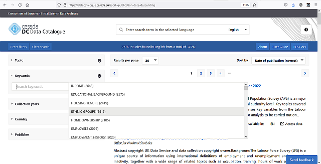 CESSDA Data Catalog user interface, screenshot.